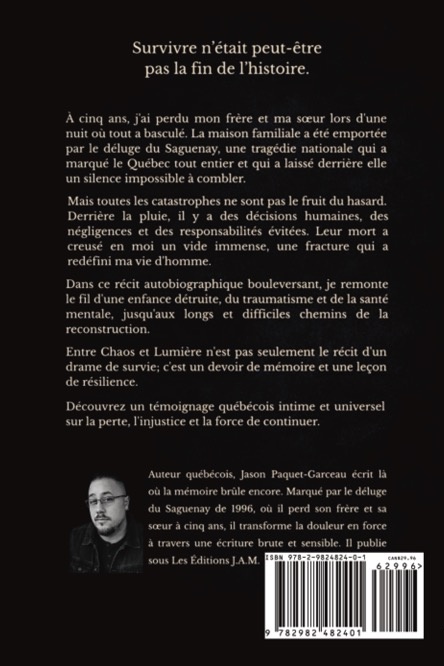 Quatrième de couverture d’Entre Chaos et Lumière